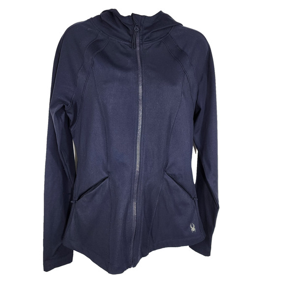 Spyder Active Hoodie Jacket Blue Long Thumbhole Sleeve Full Zip Zip Pockets Med - Picture 1 of 13
